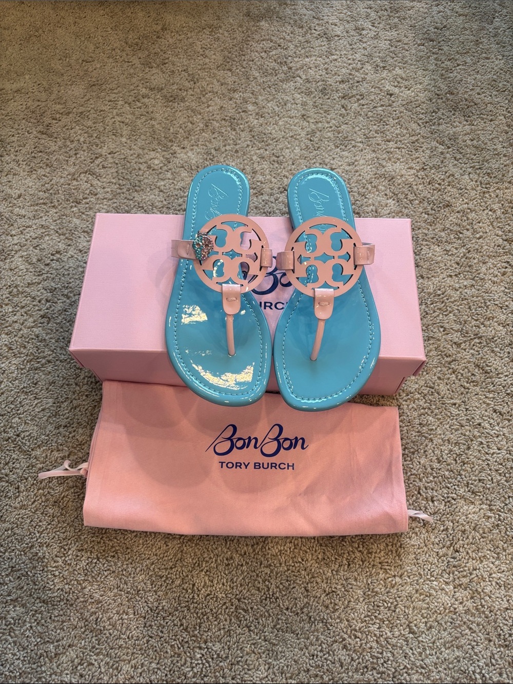 NWT Tory Burch Bon Bon Miller Patent Leather cotton candy size 8
